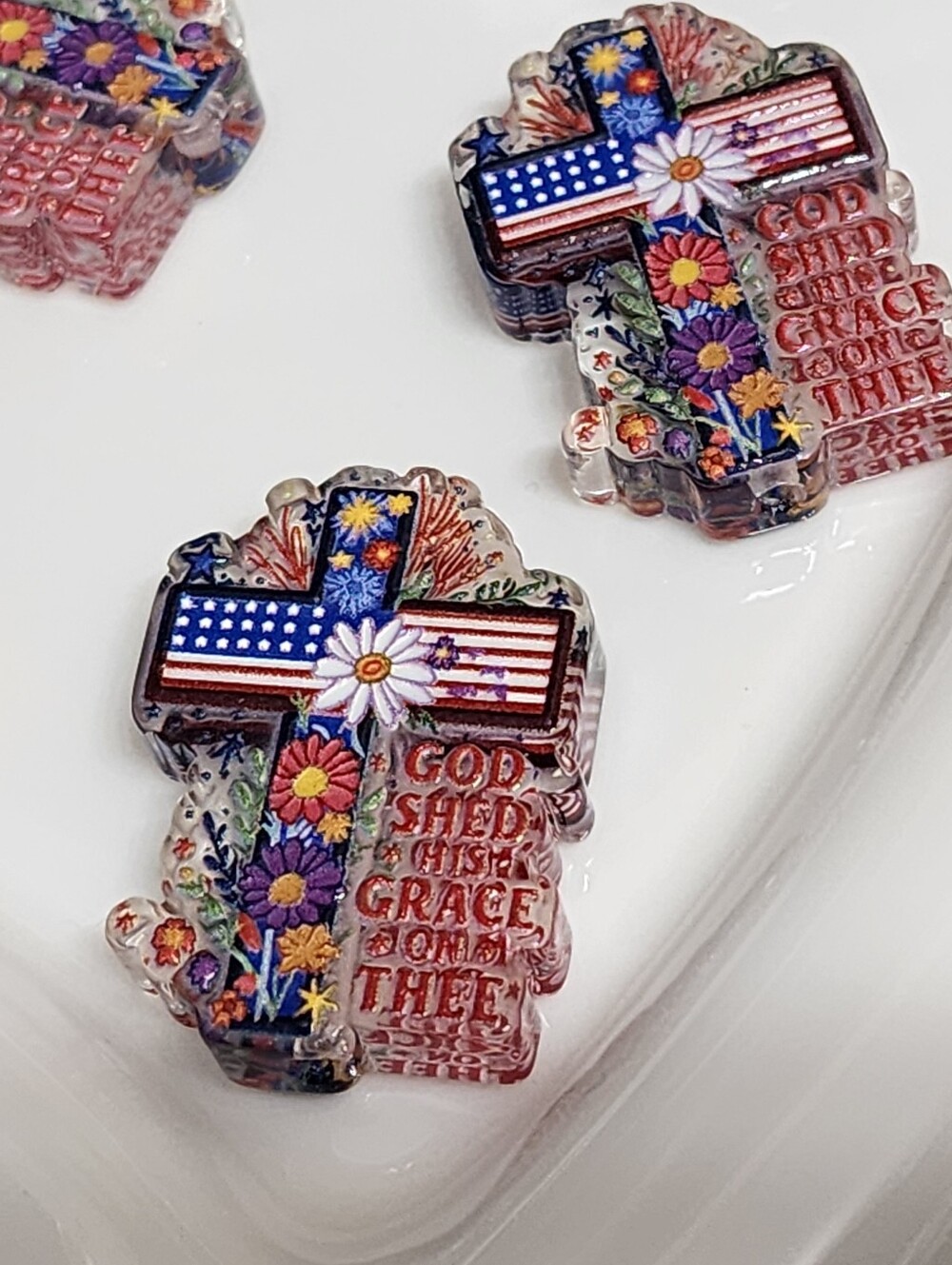 USA Cross Beads 2 Pcs Focal Beads Star Spangled Flowers Charms Beaded Pen Crafts